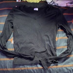 Poof! Classic Black Long Sleeve Crop Top